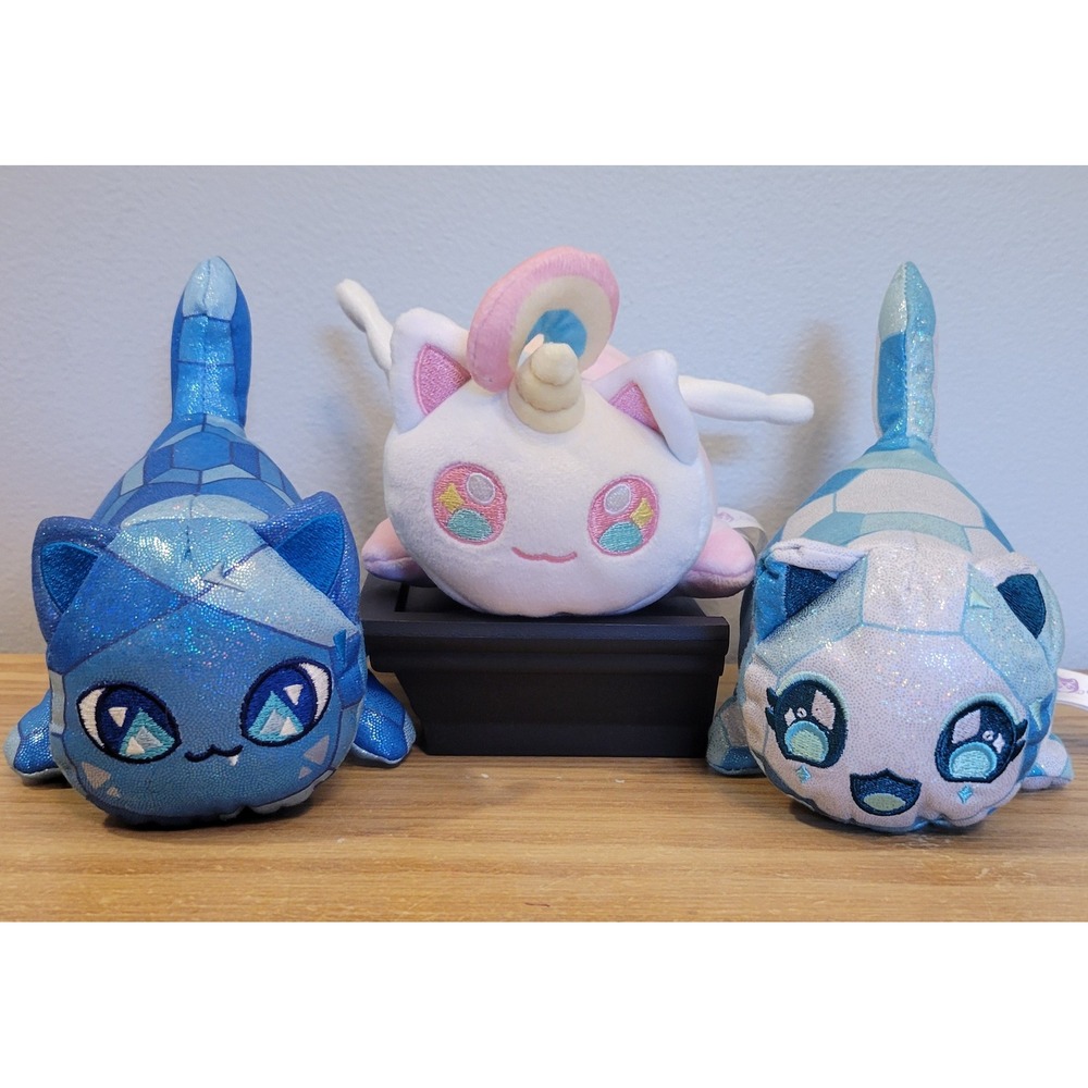 Aphmau MeeMeows Plush Lot 3 Sapphire Diamond Pink Bubblegum Unicorn Cats 6in